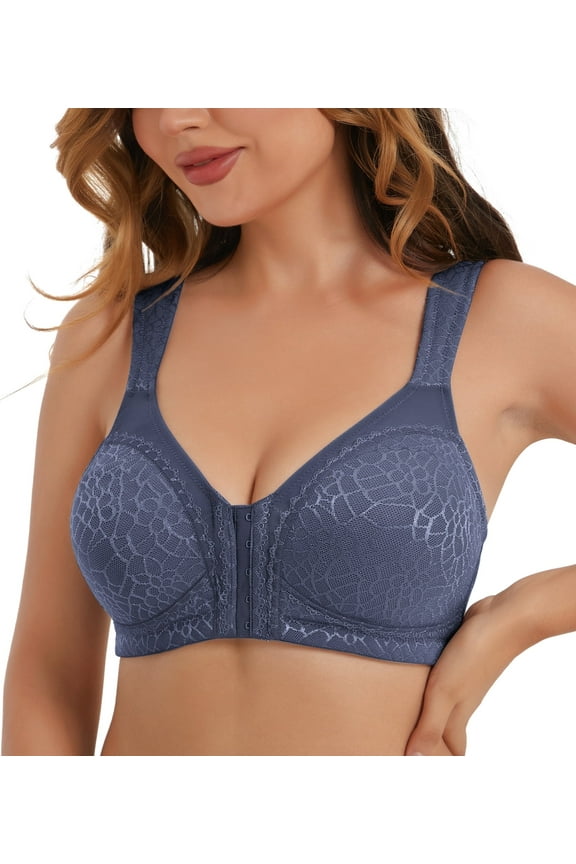 Womens Front Closure Wireless Unpadded Back Support Posture Plus Size Bra,38C