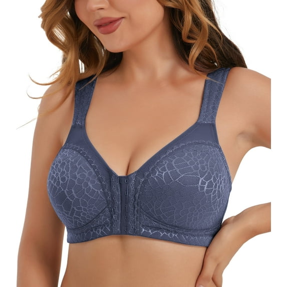 Curyon Womens Front Closure Wireless Unpadded Back Support Posture Plus Size Bra,42C