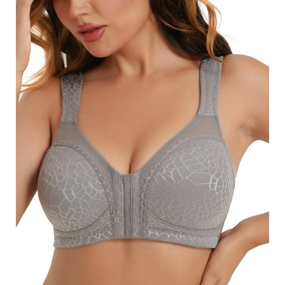 Curyon Womens Front Closure Wireless Unpadded Back Support Posture Plus Size Bra,42DD