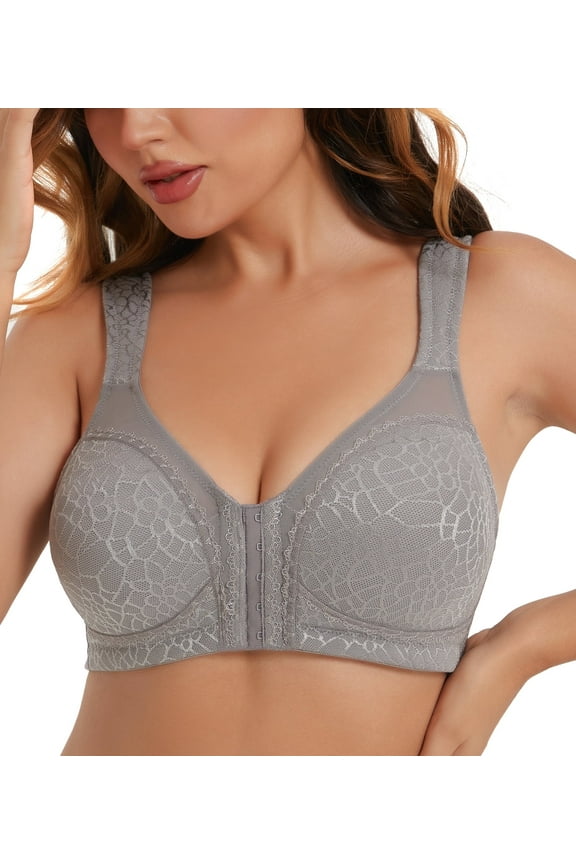 Womens Front Closure Wireless Unpadded Back Support Posture Plus Size Bra,42D