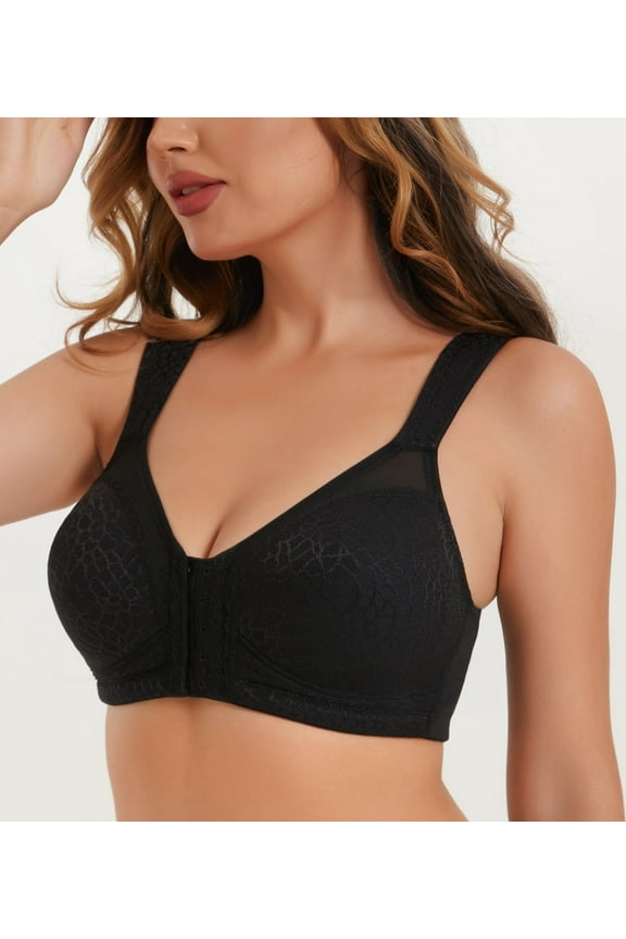 Womens Front Closure Wireless Unpadded Back Support Posture Plus Size Bra,42G