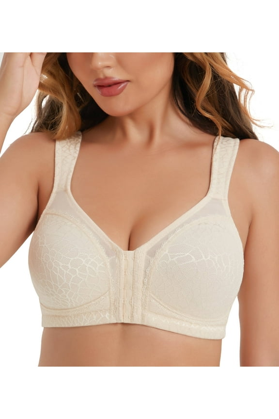 Womens Front Closure Wireless Unpadded Back Support Posture Plus Size Bra,44G