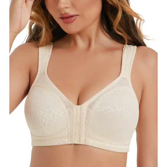 Curyon Womens Front Closure Wireless Unpadded Back Support Posture Plus Size Bra,46B