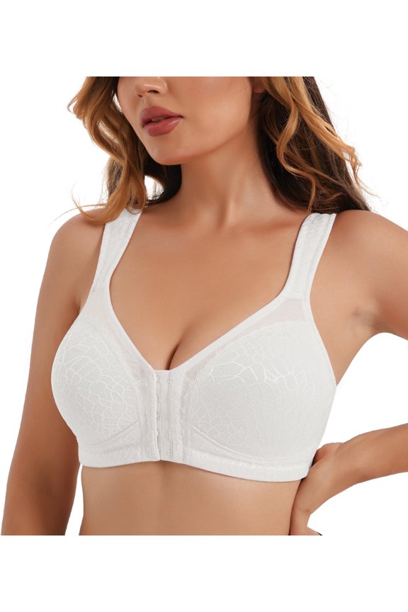 Womens Front Closure Wireless Unpadded Back Support Posture Plus Size Bra,46DD