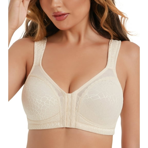 Curyon Womens Front Closure Wireless Unpadded Back Support Posture Plus Size Bra,48DDD