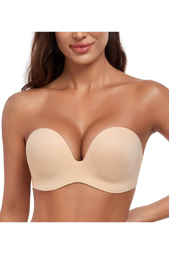 Women's Strapless Bras Wirefree Anti Slip Padded Lift Push Up Bra,32D