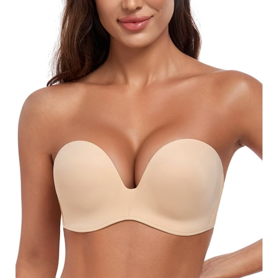 Curyon Women's Strapless Bras Wirefree Anti Slip Padded Lift Push Up Bra,34D