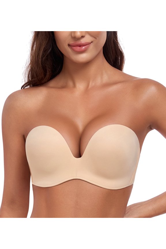Women's Strapless Bras Wirefree Anti Slip Padded Lift Push Up Bra,42B