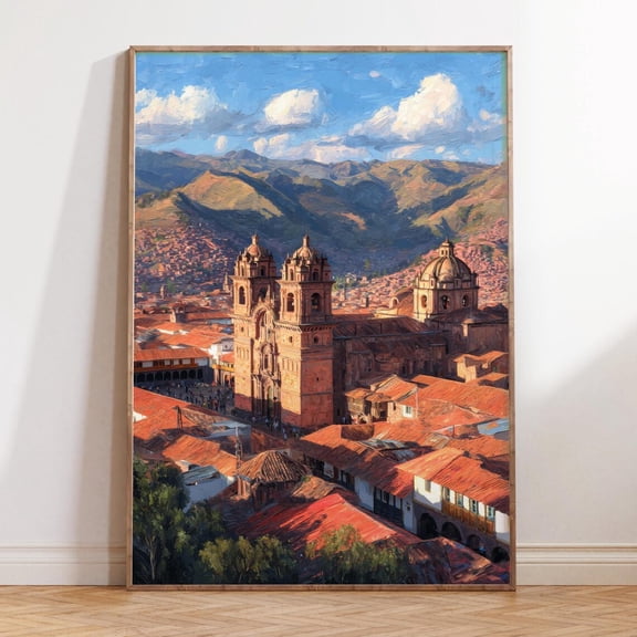 Cusco Peru Historic Cathedral Andean Mountain Wall Art, Unframed Paper Print Size 8x12