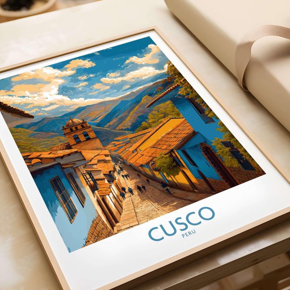Cusco Peru Historic Street View Art Print Andes Mountain Travel Poster Colonial Streets Sc