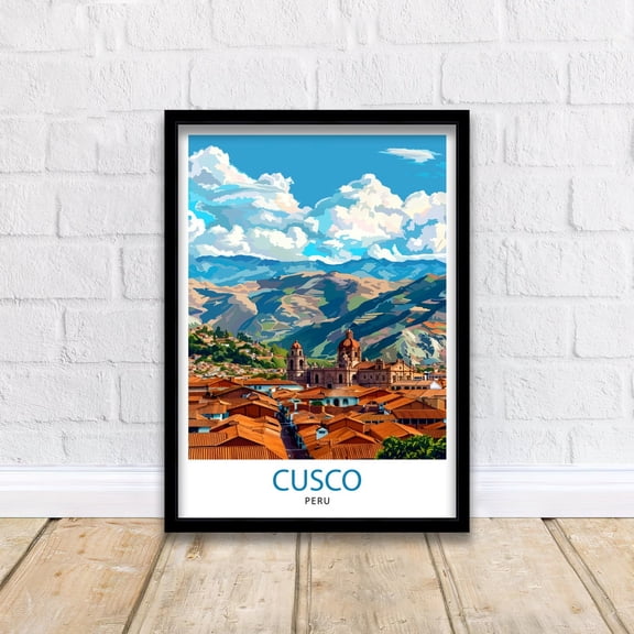 Cusco Peru Travel Printancient Inca Capital Art Andean Cityscape Peruvian Culture Wall Decor Sacred Valley Illustration