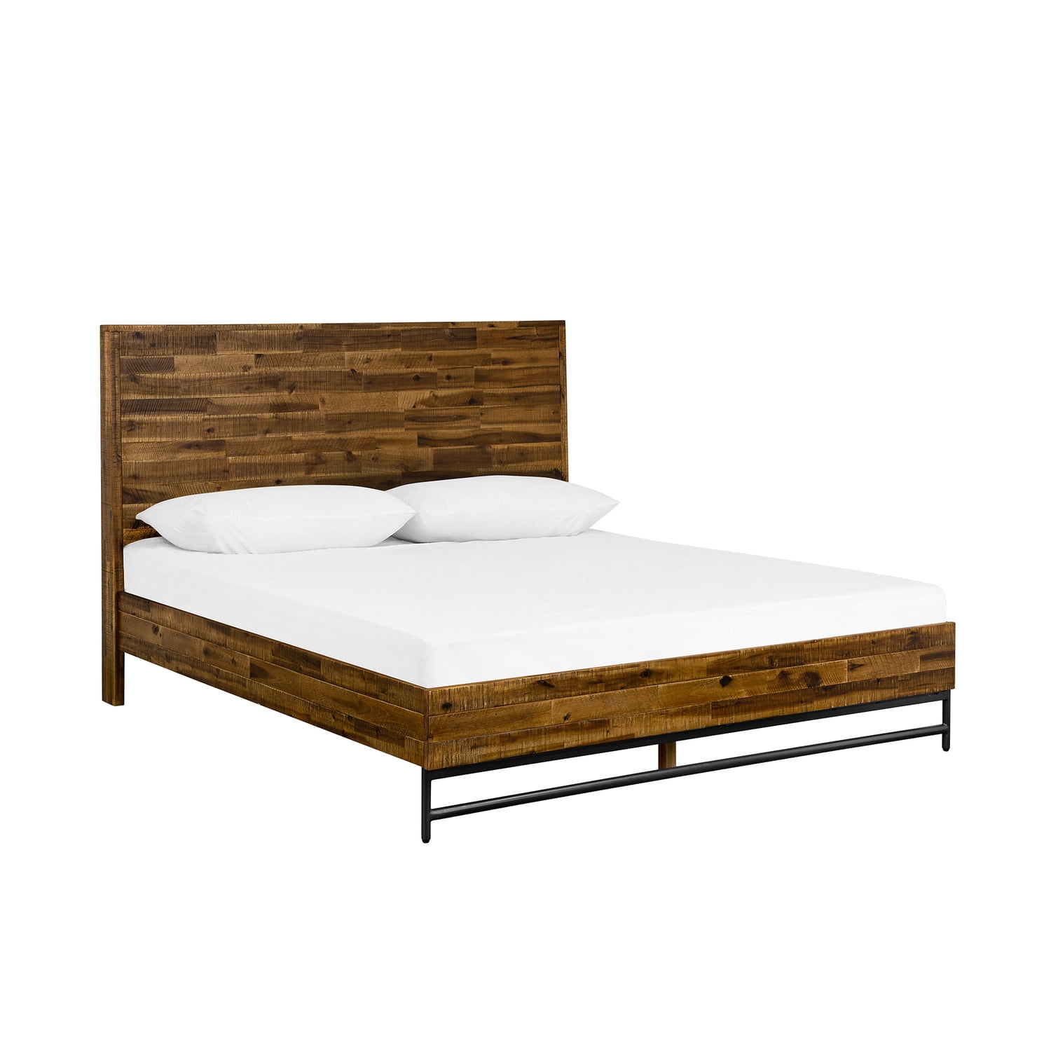 Rustic Brown Acacia Queen Platform Bed with Single Drawer