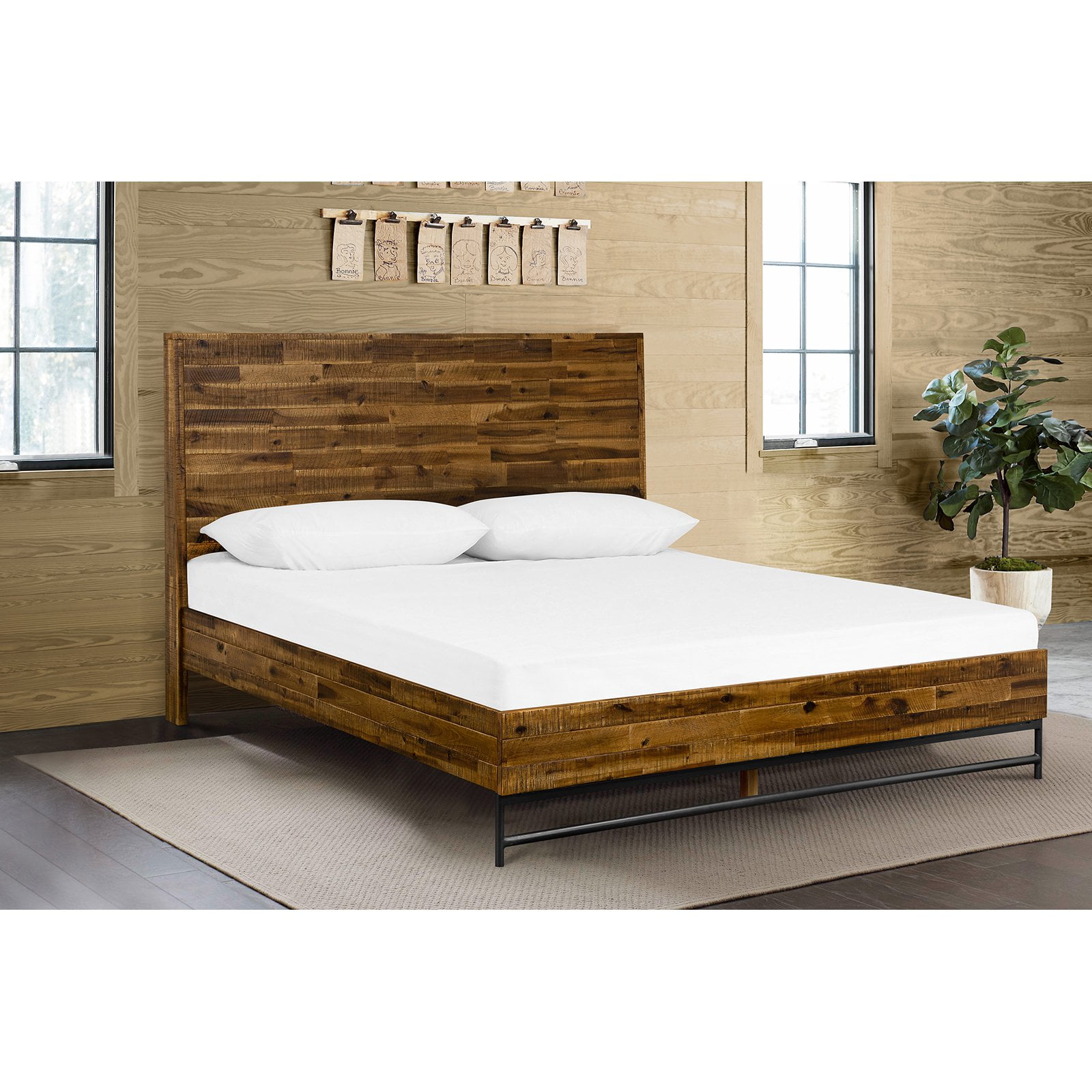 Rustic Brown Acacia Queen Platform Bed with Single Drawer