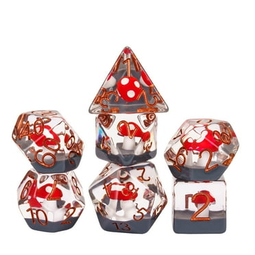 Cusdie 7-Die DND Dice, Polyhedral Dice Set Filled with Mushroom, for Role Playing Game Dungeons and Dragons D&D Dice MTG Pathfinder