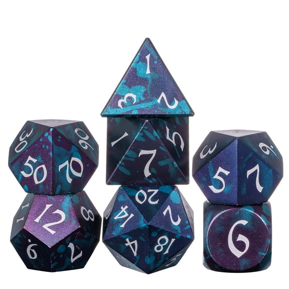 Cusdie 7-Die DND Dice Set - Premium Aluminum Metal Dice Polyhedral D&D Dice Set for Dungeons and Dragons TTRPG Role Playing Games