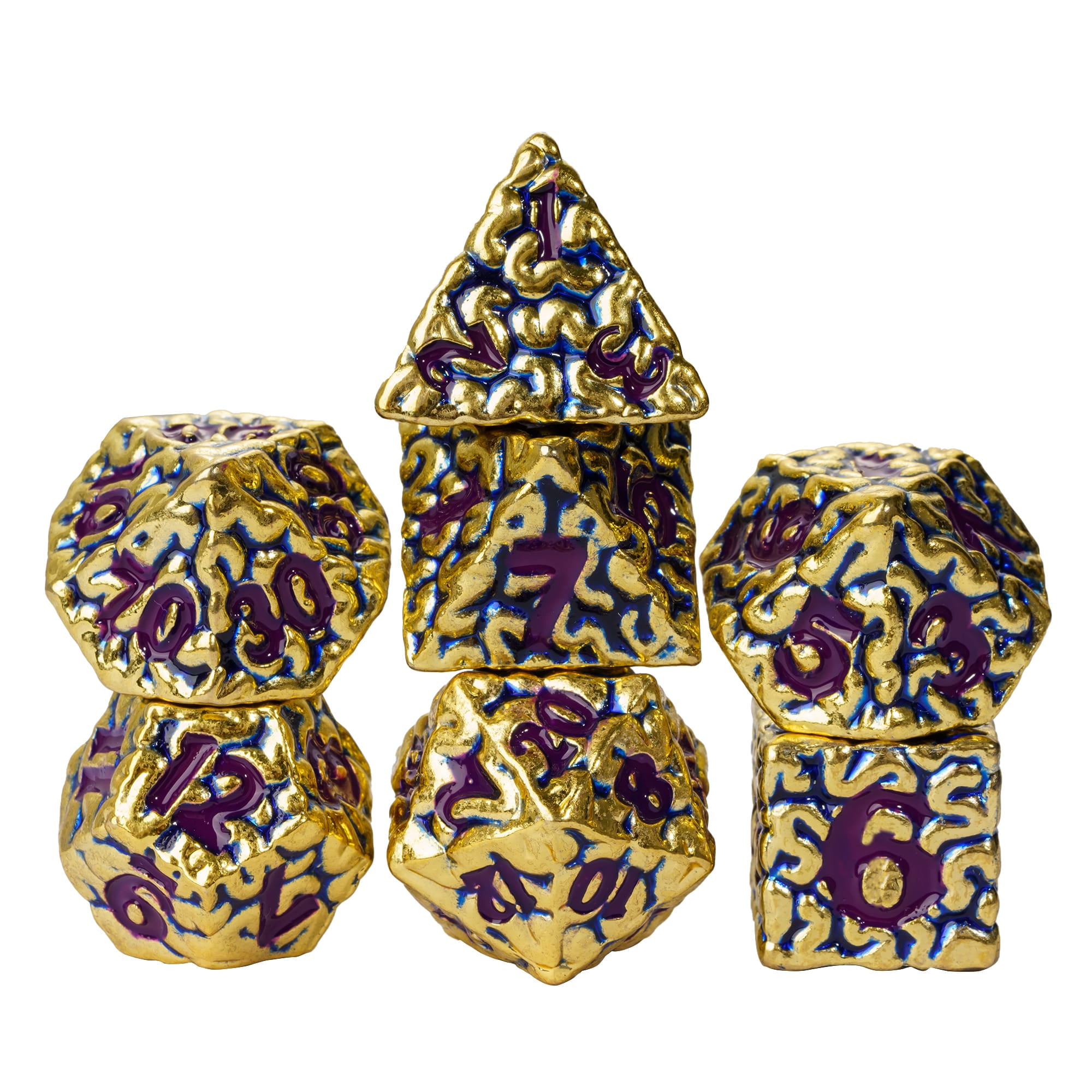 Cusdie 7Die Metal DND Dice Set, Brainpatterned Metal Polyhedral D&D Dice Set for DND Dungeons
