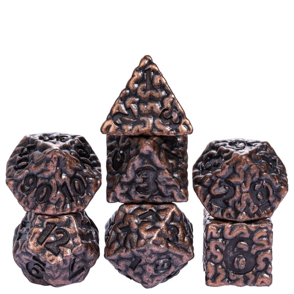 Cusdie 7-Die Metal DND Dice Set, Brain-patterned Metal Polyhedral D&D Dice Set for DND Dungeons and Dragons TTRPG Role Playing Games