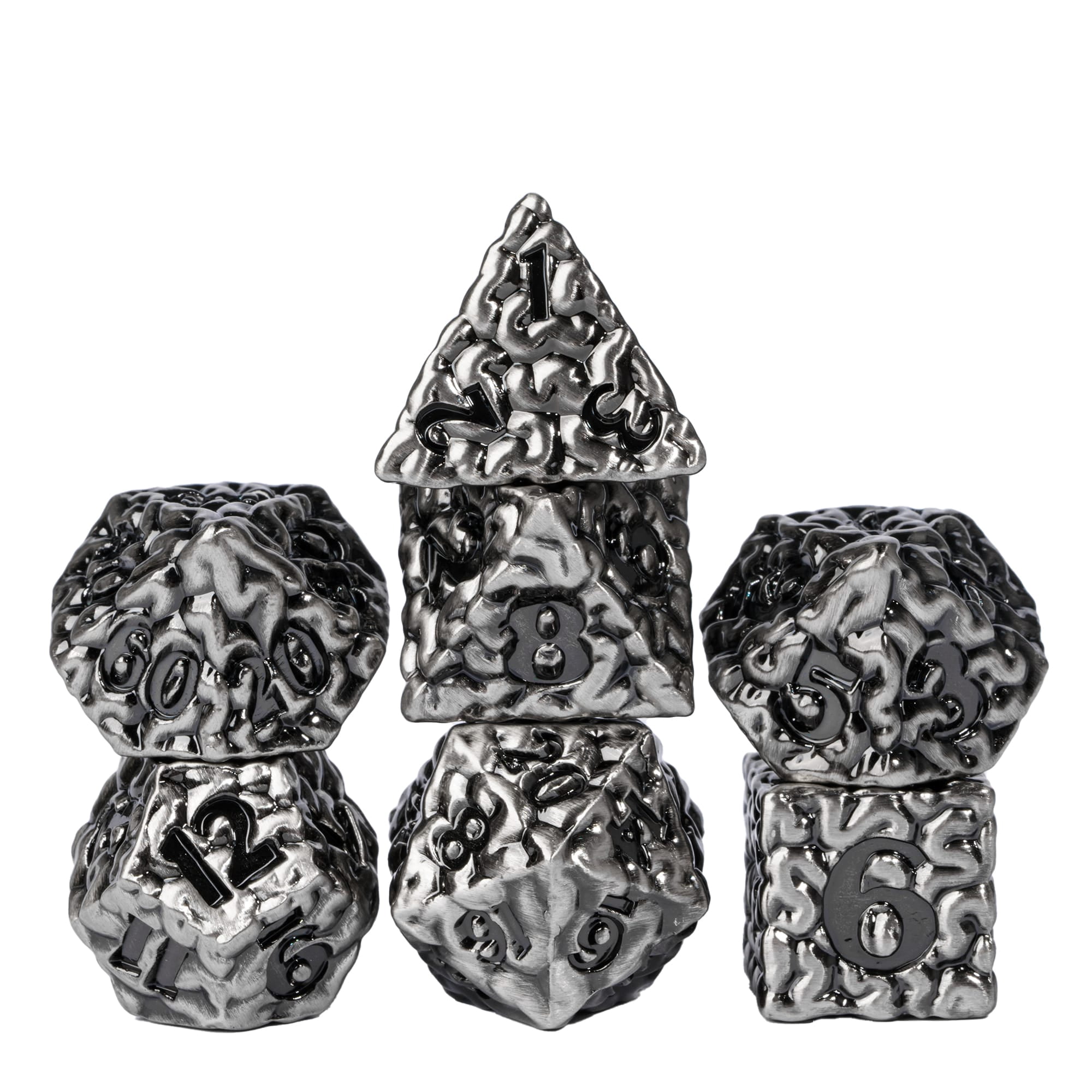 Cusdie 7-Die Metal DND Dice Set, Brain-patterned Metal Polyhedral D&D Dice Set for DND Dungeons and Dragons TTRPG Role Playing Games