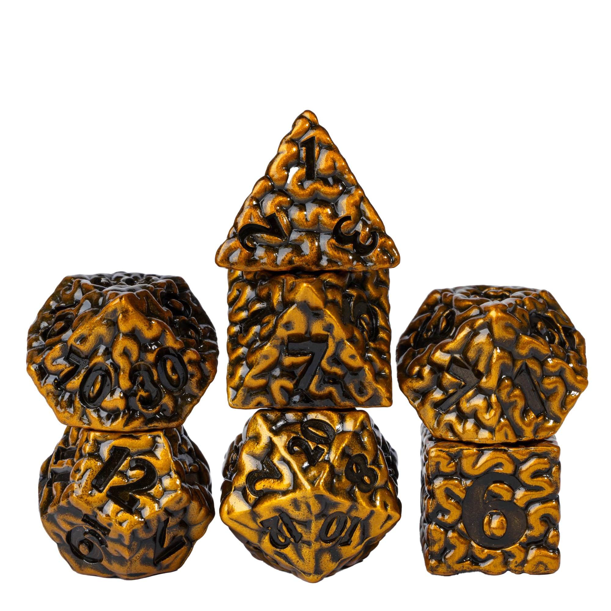 Cusdie 7-Die Metal DND Dice Set, Brain-patterned Metal Polyhedral D&D Dice Set for DND Dungeons and Dragons TTRPG Role Playing Games