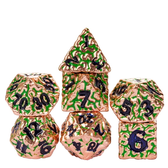 Cusdie 7-Die Metal DND Dice Set, Brain-patterned Metal Polyhedral D&D Dice Set for DND Dungeons and Dragons TTRPG Role Playing Games
