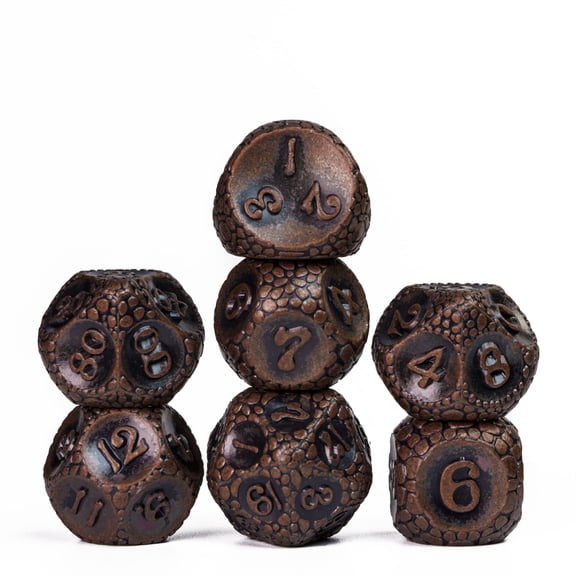 Cusdie 7-Die Metal DND Dice Set, Cobblestone Metal Polyhedral D&D Dice Setfor DND Dungeons and Dragons TTRPG Role Playing Games