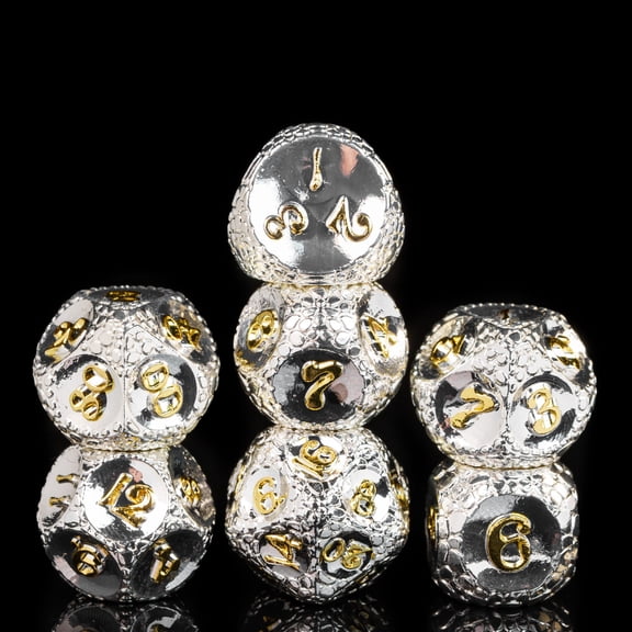 Cusdie 7-Die Metal DND Dice Set, Cobblestone Metal Polyhedral D&D Dice Setfor DND Dungeons and Dragons TTRPG Role Playing Games