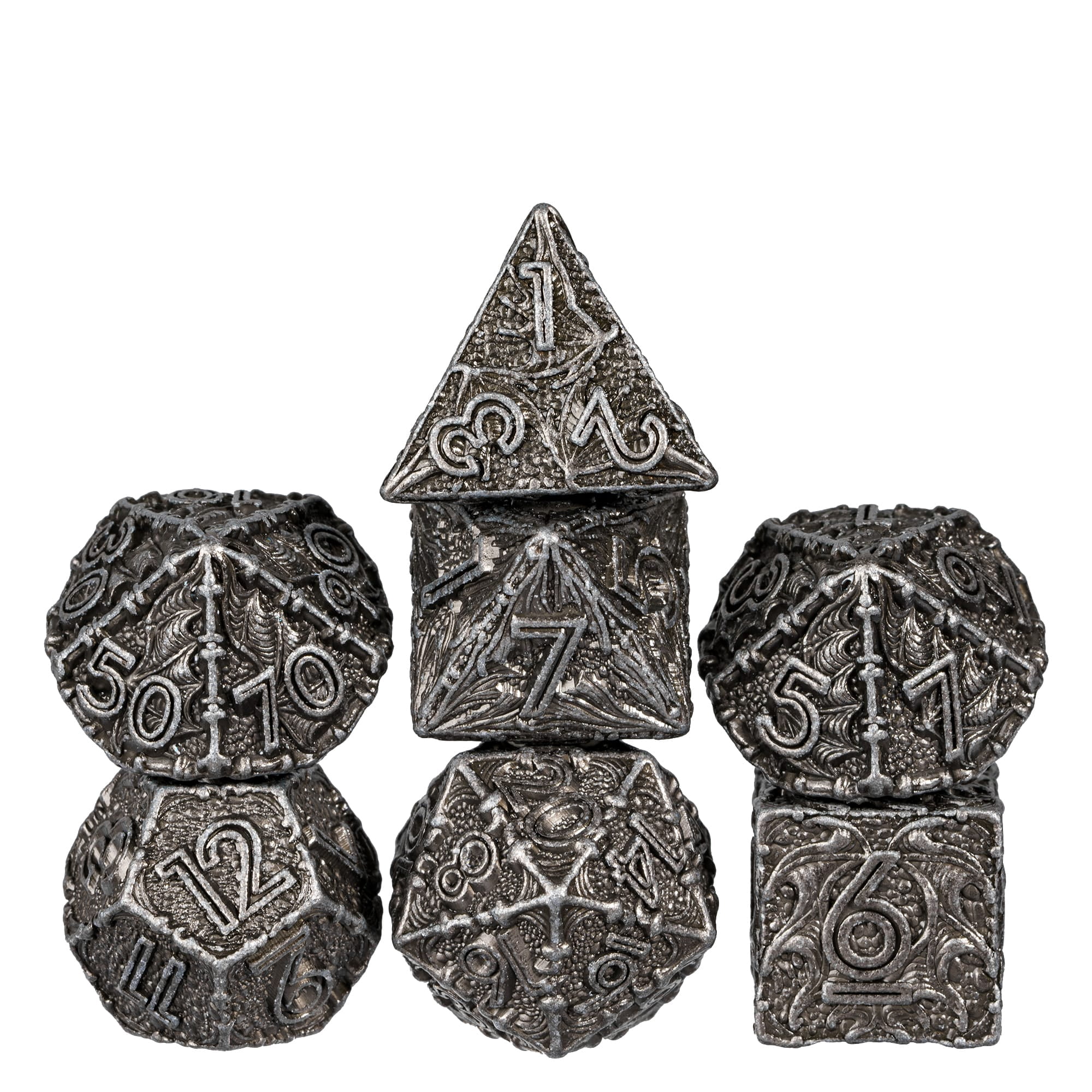 Dadi D&d Cusdie Set Di 7 Dadi In Metallo, Poliedrici, Design Labirinto