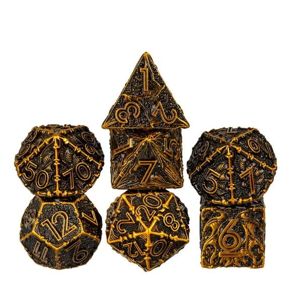 Cusdie 7-Die Metal DND Dice Set, Dragon Wings Design Metal Polyhedral D&D Dice Set for DND Dungeons and Dragons TTRPG Role Playing Games