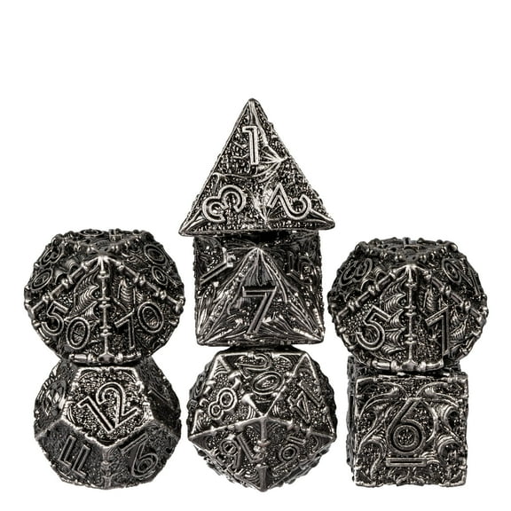 Cusdie 7-Die Metal DND Dice Set, Dragon Wings Design Metal Polyhedral D&D Dice Set for DND Dungeons and Dragons TTRPG Role Playing Games