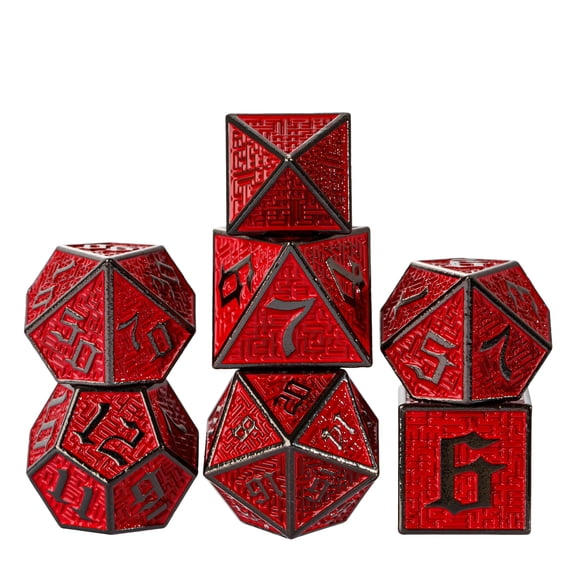 Cusdie 7-Die Metal DND Dice Set, Maze Design Metal Polyhedral D&D Dice Set for DND Dungeons and Dragons TTRPG Role Playing Games