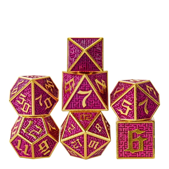 Cusdie 7-Die Metal DND Dice Set, Maze Design Metal Polyhedral D&D Dice Set for DND Dungeons and Dragons TTRPG Role Playing Games
