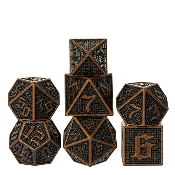 Cusdie 7-Die Metal DND Dice Set, Maze Design Metal Polyhedral D&D Dice Set for DND Dungeons and Dragons TTRPG Role Playing Games