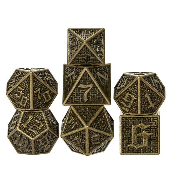 Cusdie 7-Die Metal DND Dice Set, Maze Design Metal Polyhedral D&D Dice Set for DND Dungeons and Dragons TTRPG Role Playing Games
