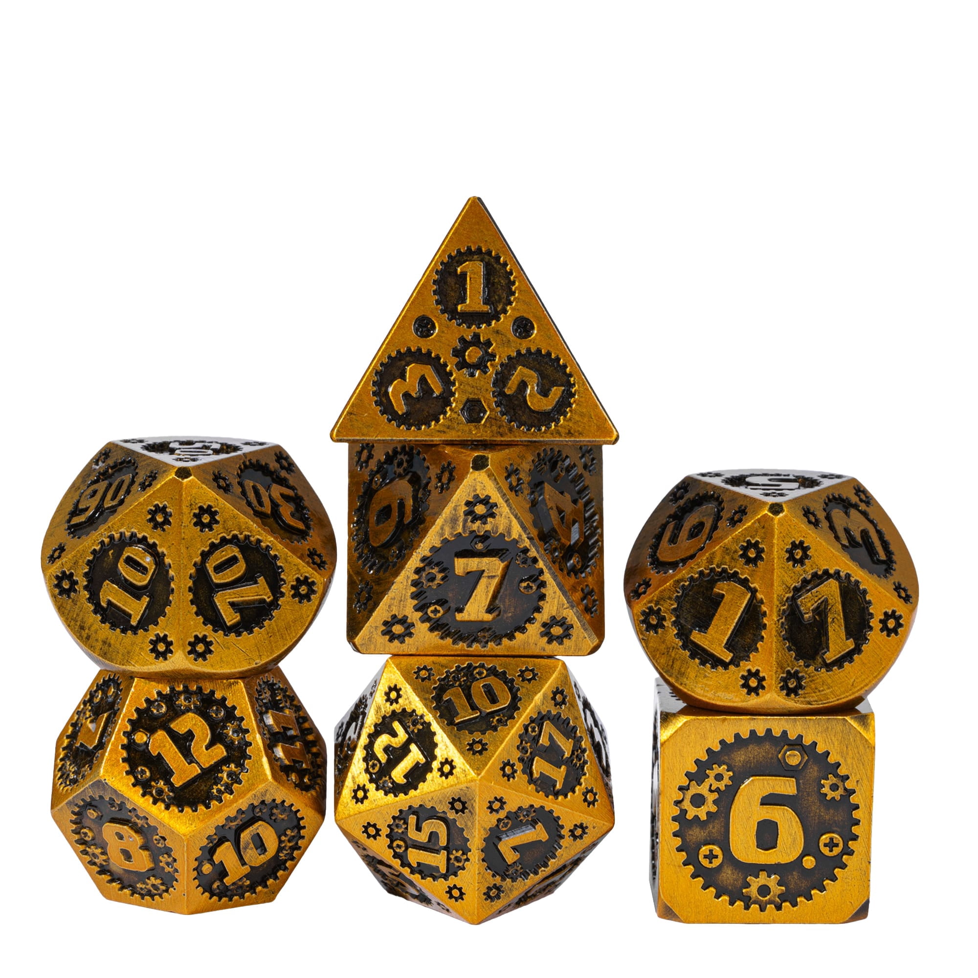 Cusdie 7-Die Metal DND Dice Set, Mechanical Gear Metal Polyhedral D&D Dice Set for DND Dungeons and Dragons TTRPG Role Playing Games