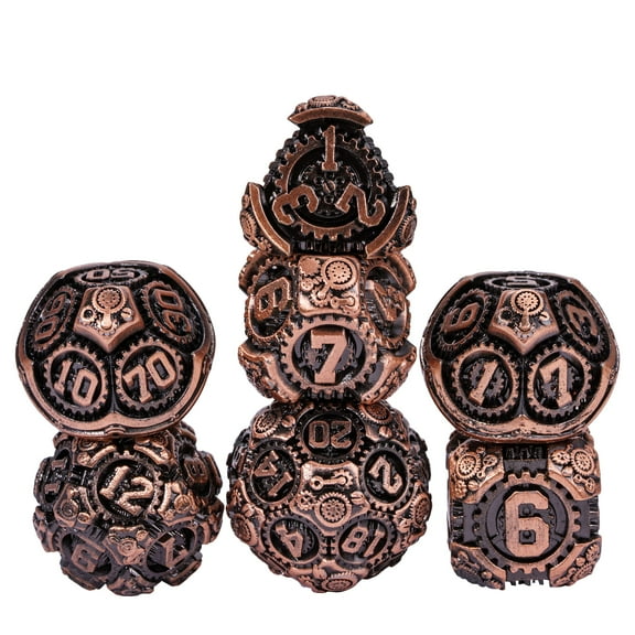 Cusdie 7-Die Metal DND Dice Set, Steampunk Gear Design Metal Polyhedral D&D Dice Set for DND Dungeons and Dragons TTRPG Role Playing Games