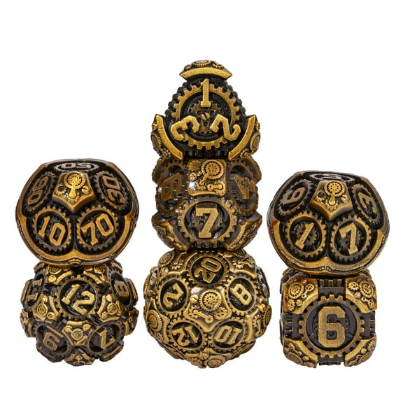 Cusdie 7-Die Metal DND Dice Set, Steampunk Gear Design Metal Polyhedral D&D Dice Set for DND Dungeons and Dragons TTRPG Role Playing Games
