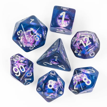 Cusdie 7-Die Resin DND Dice, Polyhedral Dice Set Filled with Eyeball for Role Playing Game Dungeons and Dragons D&D Dice Pathfinder
