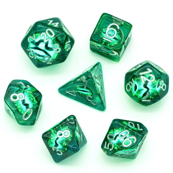 Cusdie 7-Die Resin DND Dice, Polyhedral Dice Set Filled with Eyeball for Role Playing Game Dungeons and Dragons D&D Dice Pathfinder