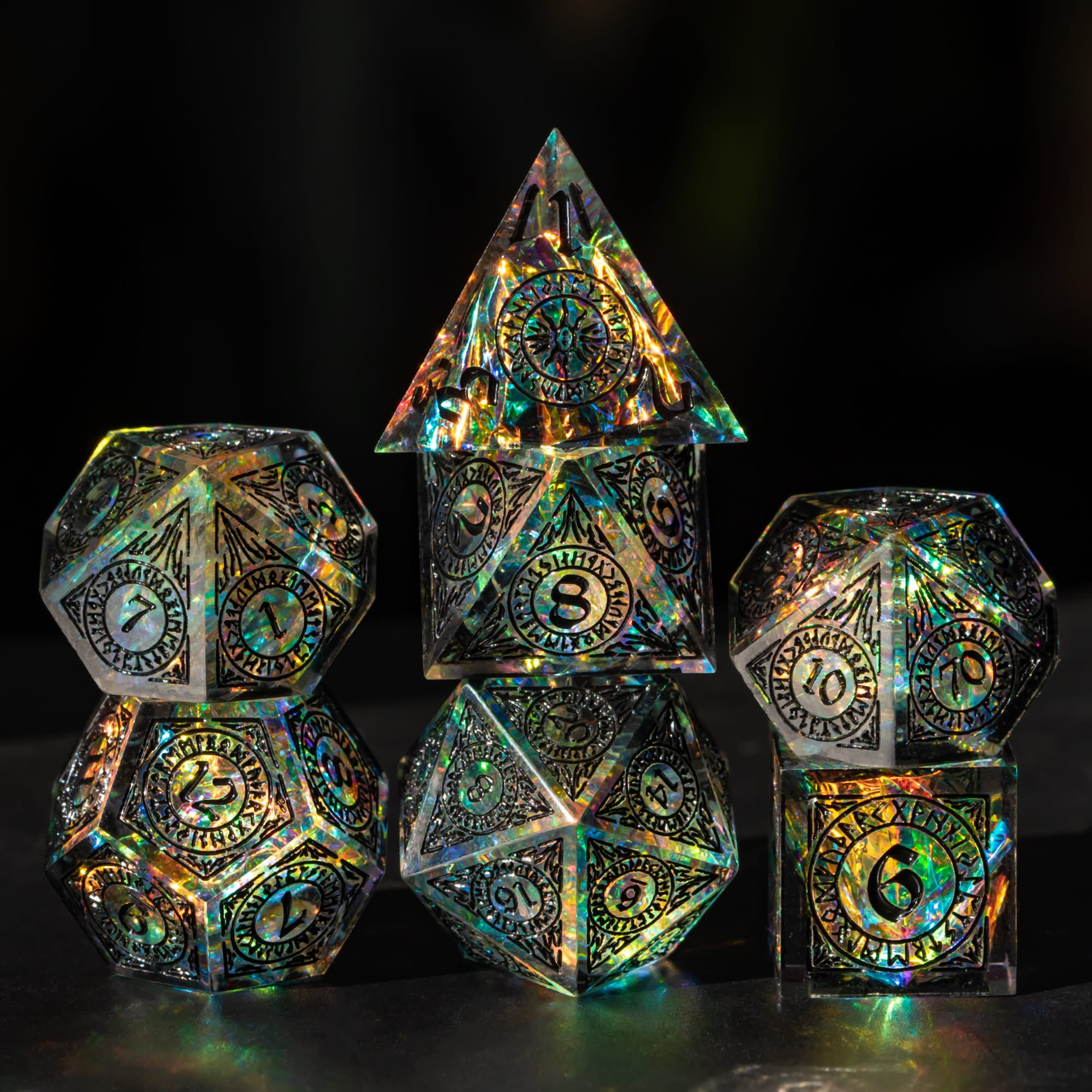 Cusdie 7-Die Sharp Edges DND Dice, Handcrafted Polyhedral Dice Set, for Role Playing Game Dungeons and Dragons D&D Dice MTG Pathfinder