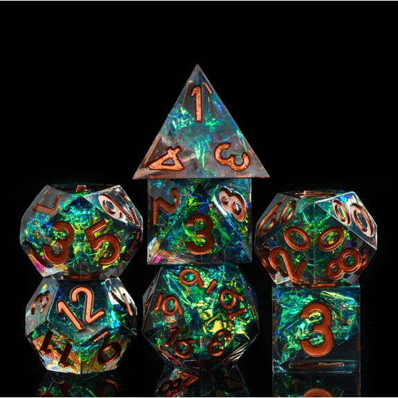 Cusdie 7-Die Sharp Edges DND Dice, Handcrafted Polyhedral Dice Set, for Role Playing Game Dungeons and Dragons D&D Dice MTG Pathfinder