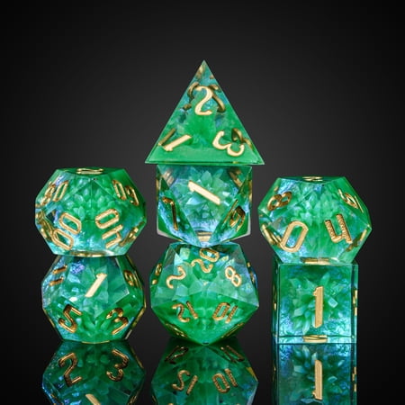 Cusdie 7-Die Sharp Edges DND Dice, Polyhedral Dice Set Filled with Crystal Column for Dungeons and Dragons TTRPG Role Playing Game