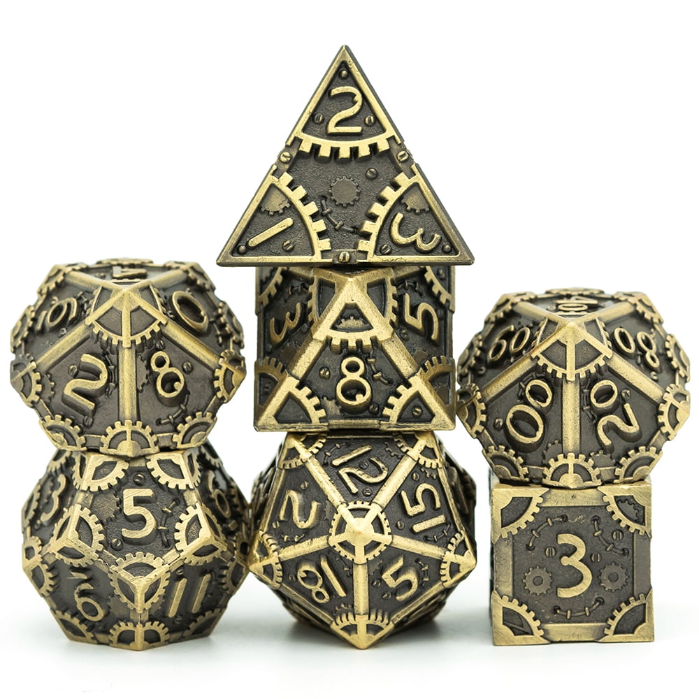 Cusdie 7 PCS/SET DND Metal Dice, Steampunk Polyhedral D&D Dice Set, Metal Dice Set for Role Playing Game D&D Dice MTG Pathfinder