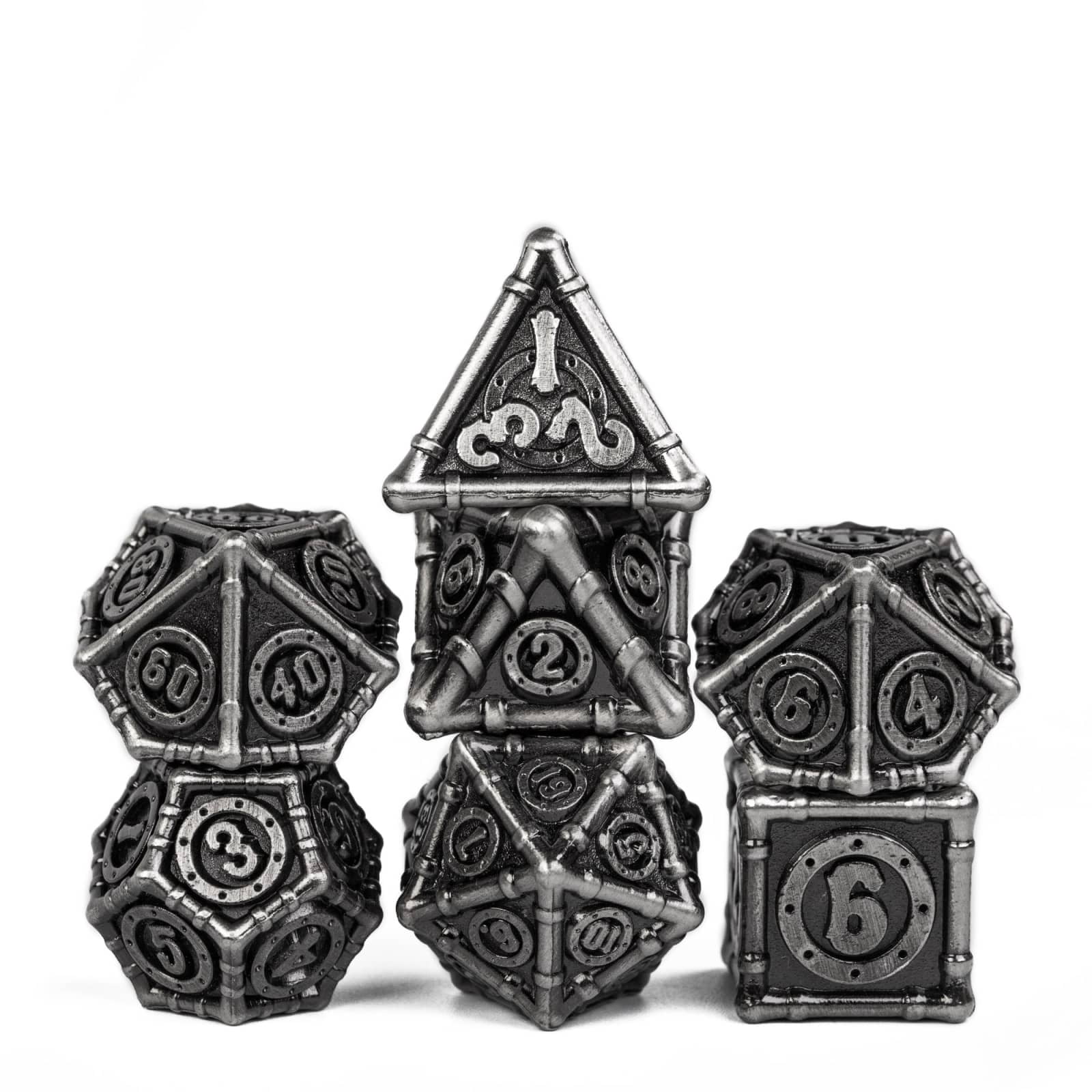 Cusdie 7 Pcs DND Metal Dice, Steampunk Style Polyhedral Dice Set, Metal Dice Set for Role Playing Game D&D Dice MTG Pathfinder