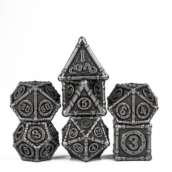 Cusdie 7 Pcs DND Metal Dice, Steampunk Style Polyhedral Dice Set, Metal Dice Set for Role Playing Game D&D Dice MTG Pathfinder
