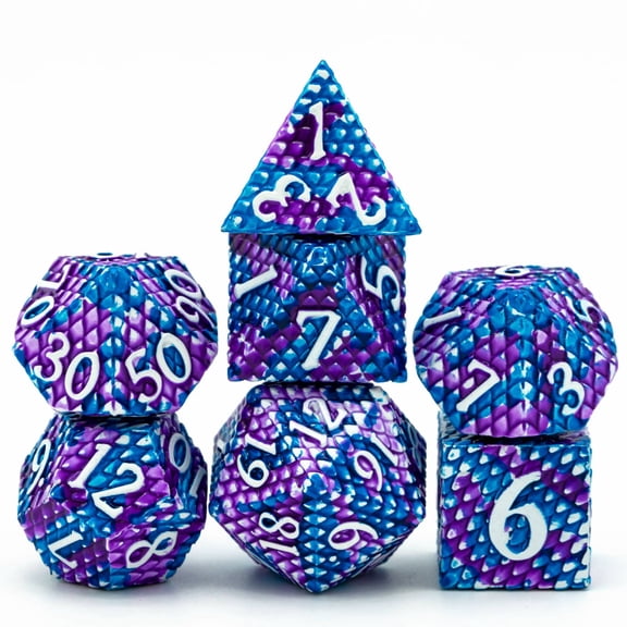 Cusdie 7PCS/Set DND Metal Dice, Dragon Scale Metal Dice Set, Polyhedral Dice Set, for Role Playing Game D&D Dice MTG Pathfinder