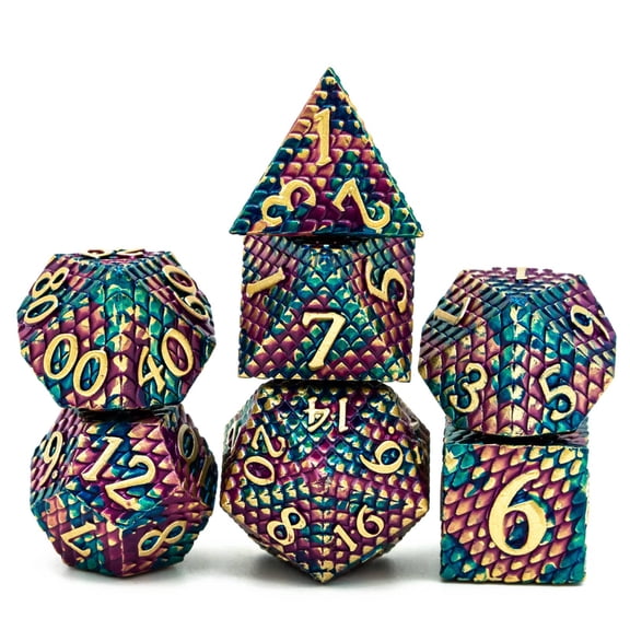 Cusdie 7PCS/Set DND Metal Dice, Dragon Scale Metal Dice Set, Polyhedral Dice Set, for Role Playing Game D&D Dice MTG Pathfinder