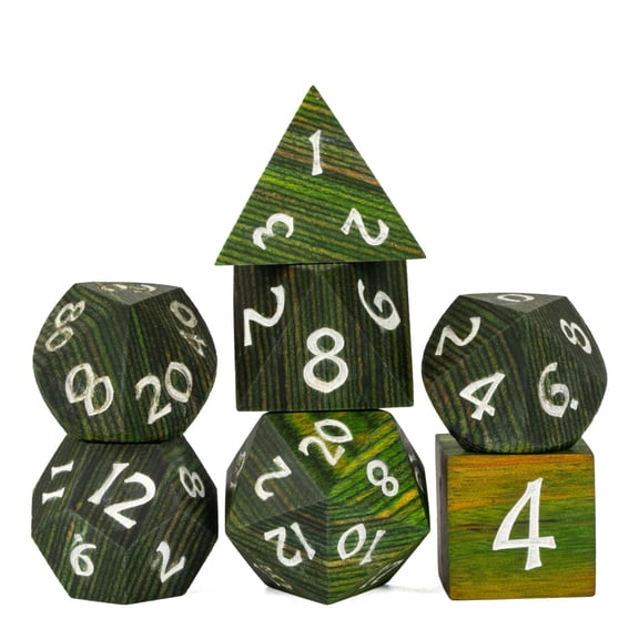 Cusdie 7Pcs/set Wooden DND Dice D&D Wood Dice D4 D6 D8 D10 D% D12 D20 Polyhedral Games Dice Set for Table Games MTG RPG