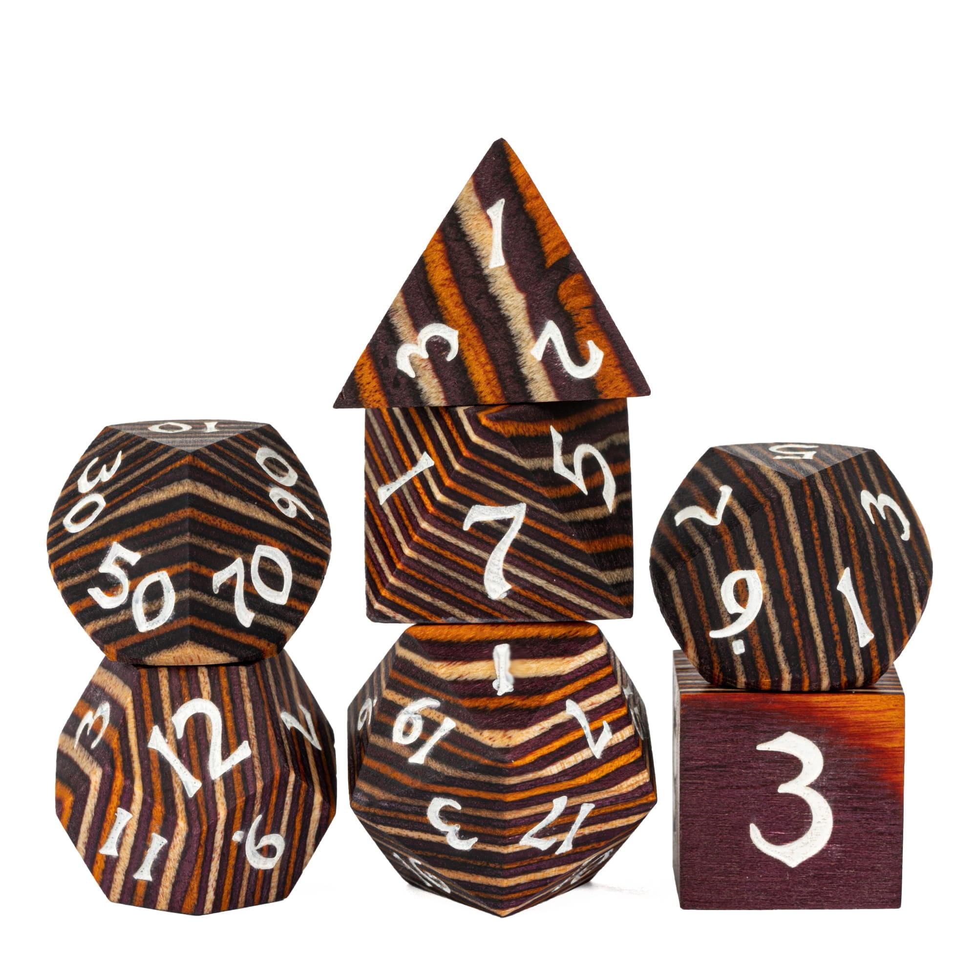 Cusdie 7Pcs/set Wooden DND Dice D&D Wood Dice D4 D6 D8 D10 D% D12 D20 Polyhedral Games Dice Set for Table Games MTG RPG
