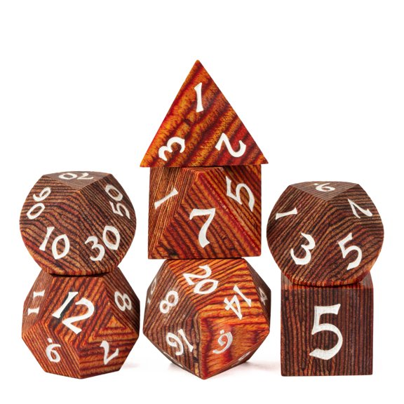 Cusdie 7Pcs/set Wooden DND Dice D&D Wood Dice D4 D6 D8 D10 D% D12 D20 Polyhedral Games Dice Set for Table Games MTG RPG