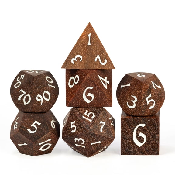 Cusdie 7Pcs/set Wooden DND Dice D&D Wood Dice D4 D6 D8 D10 D% D12 D20 Polyhedral Games Dice Set for Table Games MTG RPG